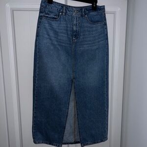 LOFT Blue Denim Midi Skirt with Front Slit